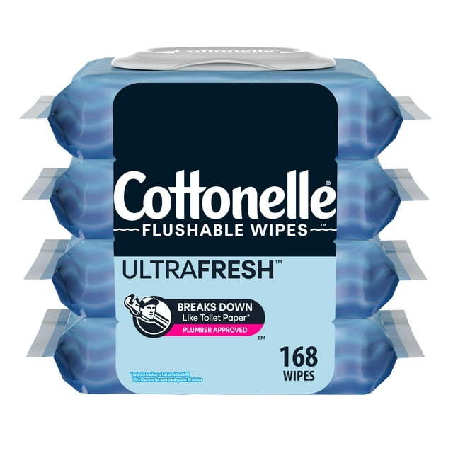 Cottonelle Ultra Fresh Flushable Wipes, 4 Flip-Top Packs, 42 Wipes per Pack (168 Total)