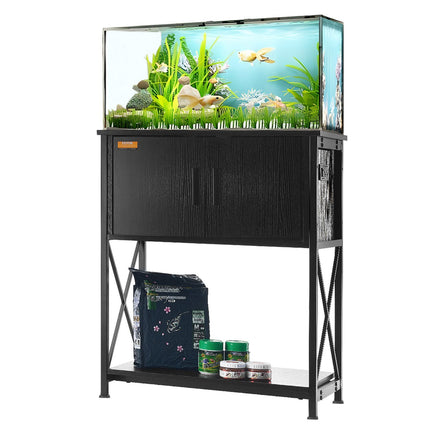 VEVOR Aquarium Stand, 20 Gallon Fish Tank Stand, 25.6 x 16.5 x 31.9 in Steel and MDF Turtle Tank Stand, 167.6 lbs Load Capacity, Reptile Tank Stand with Storage Cabinet and Embedded Power Panel, Black