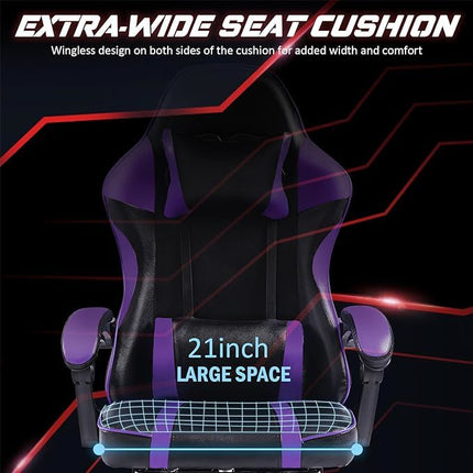 Video Game Chairs for Adults, PU Leather Gaming Chair with Footrest, 360°Swivel Adjustable Lumbar Pillow Gamer Chair, Comfortable Computer Chair for Heavy People