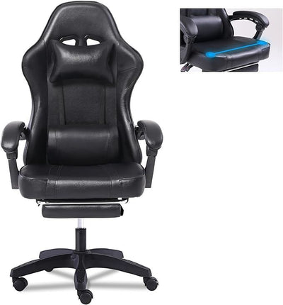 Video Game Chairs for Adults, PU Leather Gaming Chair with Footrest, 360°Swivel Adjustable Lumbar Pillow Gamer Chair, Comfortable Computer Chair for Heavy People