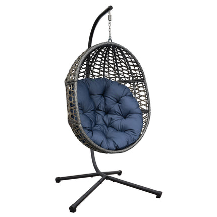 Wicker Hanging Swing Chair;  Rattan Hanging Egg Chair with Durable Stand and Waterproof Cushion for Outdoor Garden or Indoor Living Room