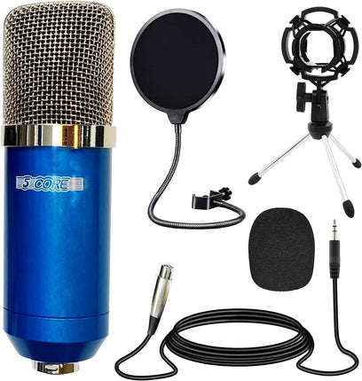 5 CORE XLR Microphone Condenser Mic for Computer Gaming, Podcast W/Tripod Stand Kit for Streaming, Recording, Vocals, Voice, Cardioids Studio Microphone RM 7 BLU