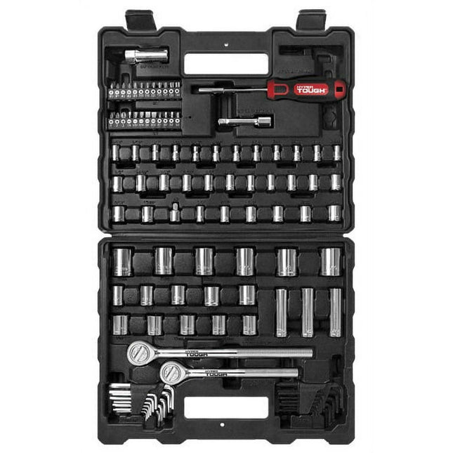 Hyper Tough 107 Piece 1/4, 3/8, 1/2 inch Drive Socket Set For Mechanic Use