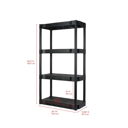 Hyper Tough Black Plastic 4-Tier 56.2" H x 30"" W x 13.8" D, 280lb Total Capacity