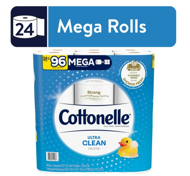 Cottonelle Ultra Clean Toilet Paper, 24 Mega Rolls