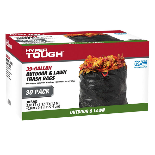 Hyper Tough 39-Gallon Drawstring Outdoor & Lawn Trash Bags, 1.1 MIL, 30 Bags