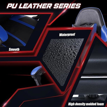 Video Game Chairs for Adults, PU Leather Gaming Chair with Footrest, 360°Swivel Adjustable Lumbar Pillow Gamer Chair, Comfortable Computer Chair for Heavy People