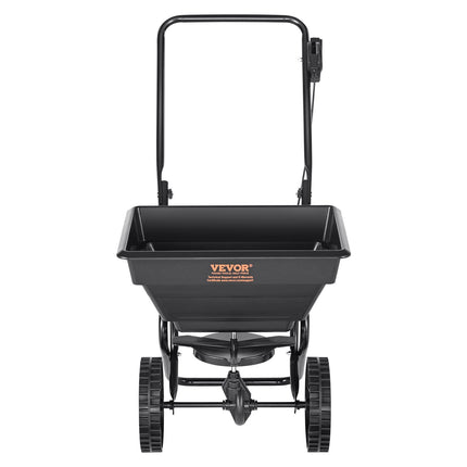 VEVOR Broadcast Spreader, 25 LB Walk-Behind Turf Spreader with 8" Wheels, Steel Push Fertilizer Spreader, Garden Seeder, and Salt Spreader, Designed for Residential, Farm, and Tough Terrain, Black