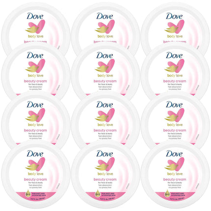 Dove Body Love Beauty Cream, Lightweight, Fast-Absorbing Face and Body Cream for Normal to Dry Skin, 24-Hour Moisture, Luxuriously Scented Face Cream, Hand & Body Lotion, 5.07 Fl Oz (Pack of 12)