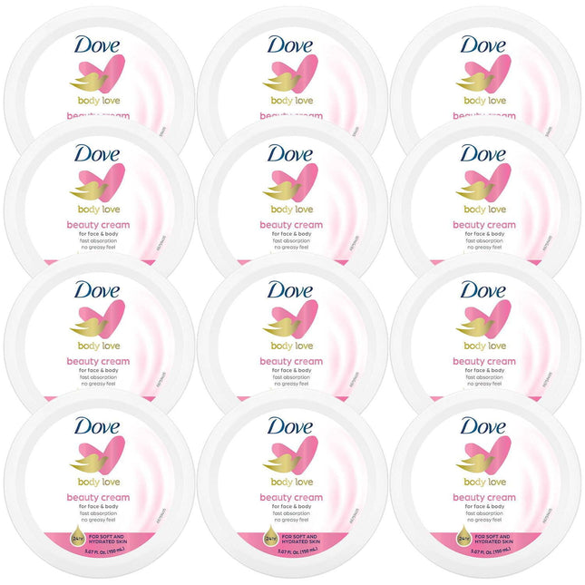 Dove Body Love Beauty Cream, Lightweight, Fast-Absorbing Face and Body Cream for Normal to Dry Skin, 24-Hour Moisture, Luxuriously Scented Face Cream, Hand & Body Lotion, 5.07 Fl Oz (Pack of 12)