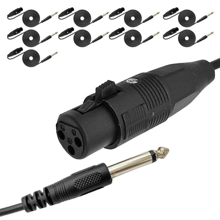 5 Core 10 Pieces Female XLR to 1/4 Inch (6.35mm) TS Mono Jack Microphone Cable, Unbalanced 3 Pin XLR Female to Quarter inch TS Plug Mic Cord for Dynamic Microphone - Mic Cord 10PCS