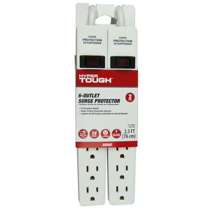 Hyper Tough 2 Pack 6-Outlet Surge Protector with 2.5 ft Cords 500-Joule, White