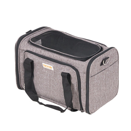 VEVOR Cat Carrier with Wheels, Airline Approved Rolling Pet Carrier with Telescopic Handle and Shoulder Strap, Dog Carrier with Wheels for Pets under 25 lbs, with 1 Folding Bowl, Grey