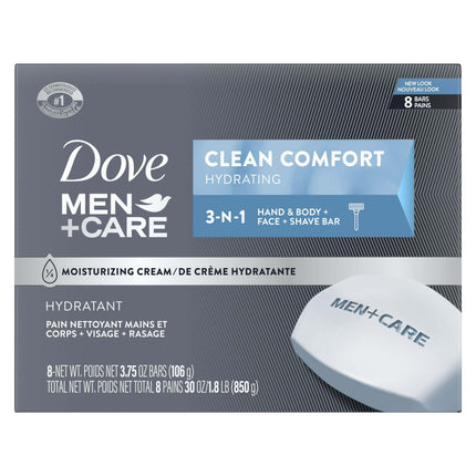 Dove Men+Care Body + Face Bar Mild Formula All Skin Type, Clean Comfort, 3.75 oz (8 Bars)