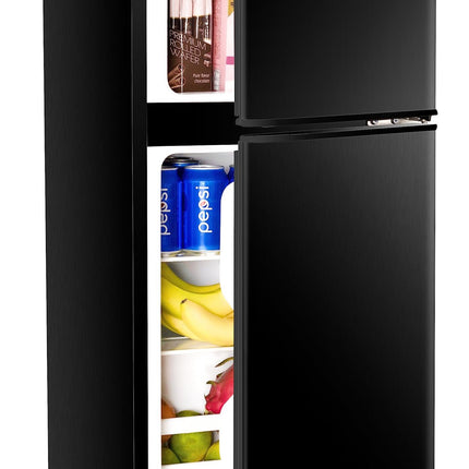 KRIB BLING 3.5Cu.Ft Compact Refrigerator Mini Fridge with Freezer, Small Refrigerator with 2 Door, 7 Level Thermostat Removable Shelves for Kitchen, Dorm, Apartment, Bar, Office, Silver/Black/Blue