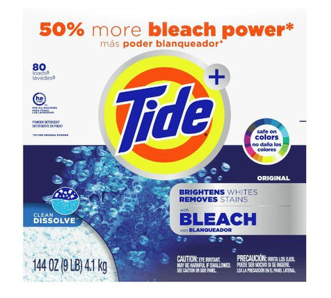 Tide Plus Bleach Powder Laundry Detergent;  144 oz 80 Loads