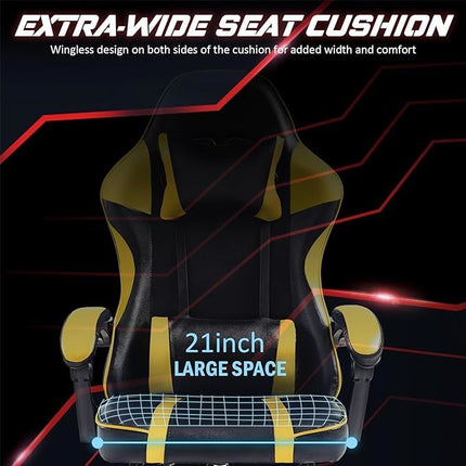 Video Game Chairs for Adults, PU Leather Gaming Chair with Footrest, 360°Swivel Adjustable Lumbar Pillow Gamer Chair, Comfortable Computer Chair for Heavy People