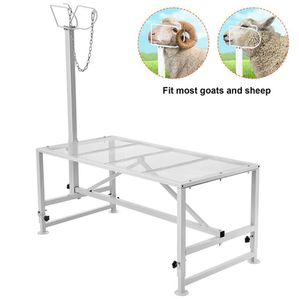 VEVOR Goat & Sheep Stand, 47x23 inch Livestock Stand, Metal Livestock Milking and Shearing Stand 21" to 33" Adjustable Height, with Headpiece and Nose Loop, 500lbs Loading Weight, White