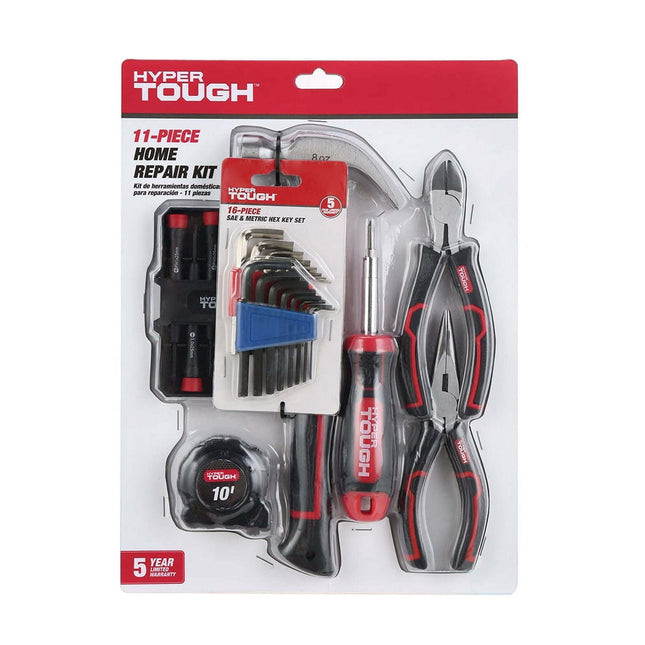 Hyper Tough 27pc Home Repair Tool Kit Including Pliers, Hex Keys and More