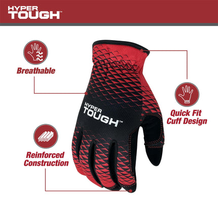 Hyper Tough All Purpose Performance Work Gloves, Synthetic Leather, Black and Red, Unisex, Extra Large