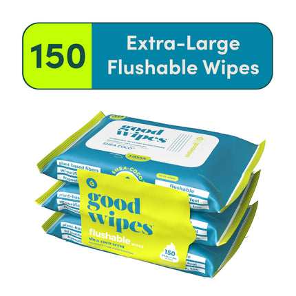 Goodwipes Flushable Butt Wipes Made with Soothing Botanicals & Aloe, 3 Packs (150 Total Wipes)