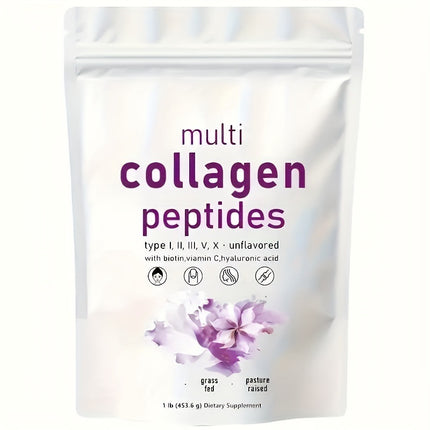 Multi Collagen Peptides Powder-Hydrolyzed Protein Peptides (Type I, II, III, V, X) with Hyaluronic Acid, Biotin&Vitamin C-Unflavored