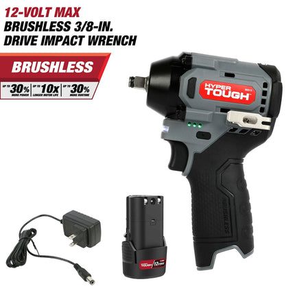 Hyper Tough 12V Max Lithium-Ion Brushless Impact Wrench with 2.0Ah Battery and Charger, 80013, New