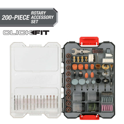 Hyper Tough 200-Piece Rotary Accessory Kit in Click Fit™ Case, 42986CF, New