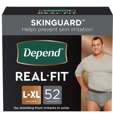 Depend Real Fit Incontinence Adult Underwear for Men, L/XL, Grey, 52Ct