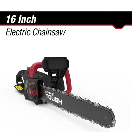 Hyper Tough 16-Inch Electric Chainsaw, 15-Amp Motor with Automatic Oiler, Tool-less Chain Tension, Metal Bucking Spikes included