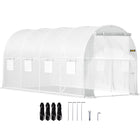 VEVOR Walk-in Tunnel Greenhouse, 15 x 7 x 7 ft Portable Plant Hot House w/ Galvanized Steel Hoops, 1 Top Beam, Diagonal Poles, Zippered Door & 8 Roll-up Windows, White