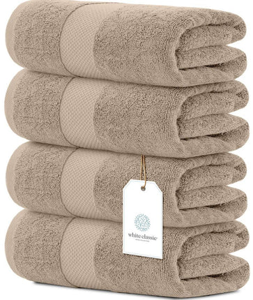 Luxury Bath Towels Set of 4 Large 700 GSM Cotton Ultra Soft Bath Towels 27x54 inch Highly Absorbent and Quick Dry Hotel Towels Plush Shower Towels Taupe Color