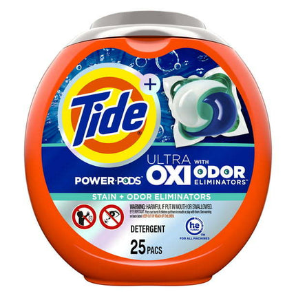 Tide Ultra OXI Power PODS with Odor Eliminators Laundry Detergent Pacs, 25 Count