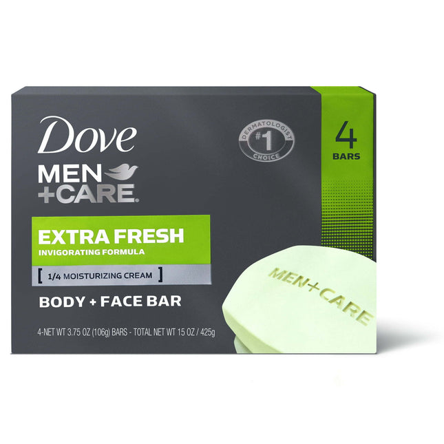 Dove Men+Care Body + Face Bar Invigorating Formula, Extra Fresh, 3.75 oz (4 Bars)