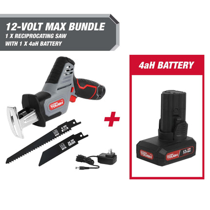 Hyper Tough 12-Volt Cordless Reciprocating Saw Plus 4 Ah Battery