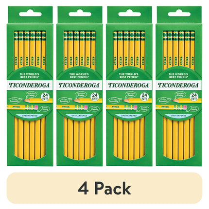 (4 pack) Ticonderoga Premium Wood Pencils, Unsharpened #2 Lead, Yellow, 24 Count