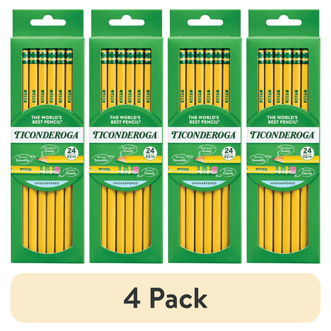 (4 pack) Ticonderoga Premium Wood Pencils, Unsharpened #2 Lead, Yellow, 24 Count