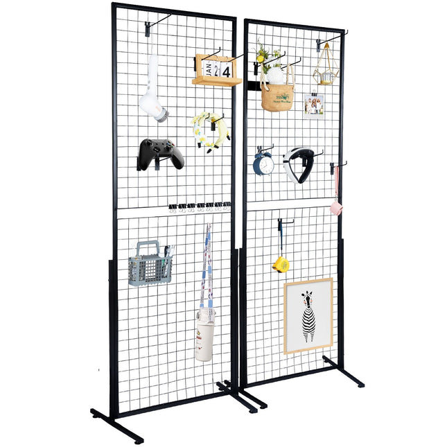 VEVOR 2' x 5.6' Grid Wall Panels Tower, 2 Packs Wire Gridwall Display Racks with T-Base Floorstanding, Double Side Gridwall Panels for Art Craft Shows, Retail Display with Extra Clips and Hooks