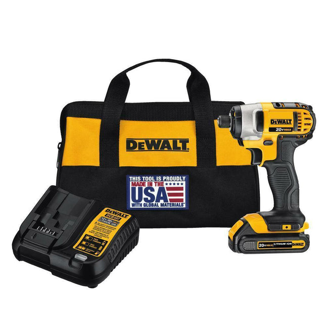 DEWALT 20-Volt MAX Li-Ion Cordless 1/4" Impact Driver Kit + 20V Battery 1.3Ah & Tool Bag DCF885C1