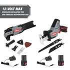 Hyper Tough 12 Volt Max Brushless Oscillating Tool and Cordless Reciprocating Saw with 1.5Ah Battery and Charger Bundle