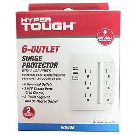 Hyper Tough 6-Outlet Surge Tap 500-Joule Protection with USB, White