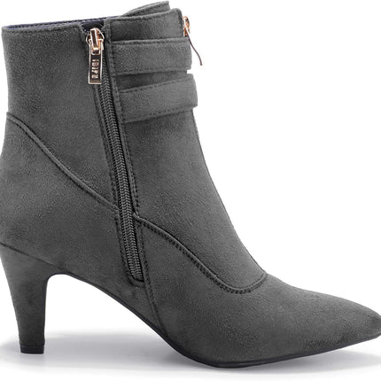 Women'S Buckle Strap Ankle Booties 3 Inch Pointed Toe Zipper Heels Dress Jeans Boots