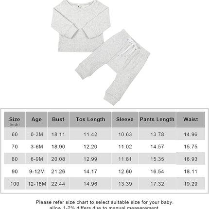 Newborn Baby Boy Girl Waffle Knitted Clothes Set Cotton Long Sleeve Pullover Pants Solid Color Fall Winter Outfits(Grey, 12-18M)