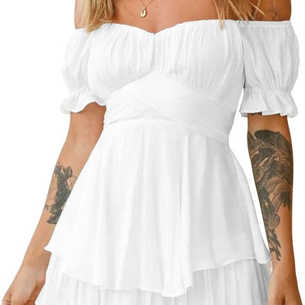 Women Boho Romper off Shoulder Ruffle Chiffon Shorts Jumpsuit Playsuits