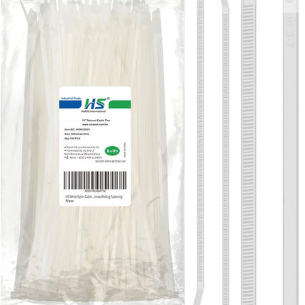 Long Zip Ties 12 Inch Clear 0.19" Nylon Cable Ties Heavy Duty 50 Lbs Strength Strong for Privacy Fence Outdoor,Electrical Plastic Tie Straps Weather Resistant 100 Pcs White