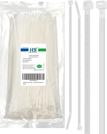 Long Zip Ties 12 Inch Clear 0.19" Nylon Cable Ties Heavy Duty 50 Lbs Strength Strong for Privacy Fence Outdoor,Electrical Plastic Tie Straps Weather Resistant 100 Pcs White