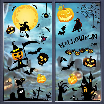 Halloween Window Clings Cute Halloween Window Stickers Pumpkins Bats Spiders Halloween Decoration for Glass Home Party Office School 9 Sheets Party Supplies