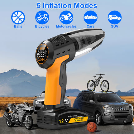 1Pc 4 In 1 Cordless Car Vacuum Cleaner And Tire Inflator With LED Light Digital Display Tire Pressure Gauge 150PSI Rechargeable Air Compressor Pump Essential Car Accessories