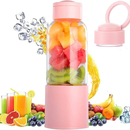 Portable Blender 6 Blades Travel Wireless Juicer Cup Mini Personal Size Blenders Food Grade Borosilicate Glass USB Rechargeable Fruit Blender for Shakes and Smoothies Mixer with Handle 450Ml(15.2Oz)