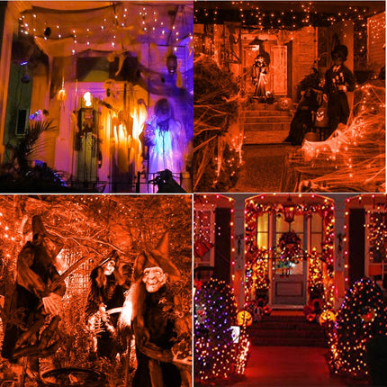 Halloween Lights Outdoor, 82 FT 200 LED Halloween String Lights with Music, Waterproof Orange Lights Plug in Motion Sensor Halloween Decorations Outdoor